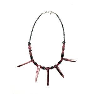 Ruby Garnet Pink Tourmaline Abalone Claw Black Spinel Beaded Necklace